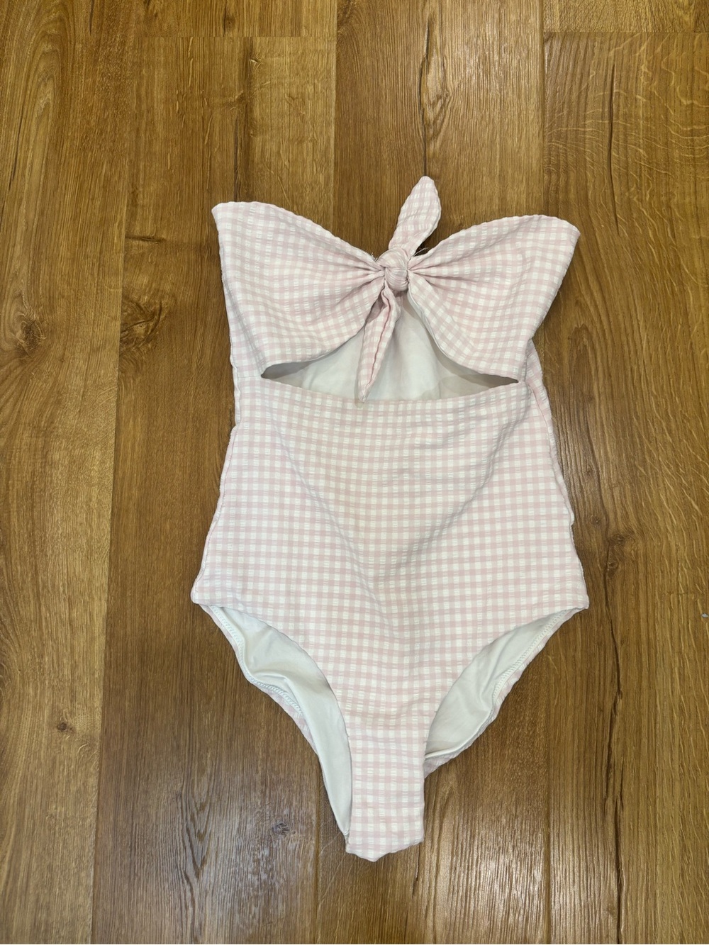 Onia Gingham Seersucker Strapless Front Tie One Piece
